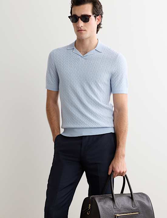 Polo en maille de laine m&eacute;rinos et soie