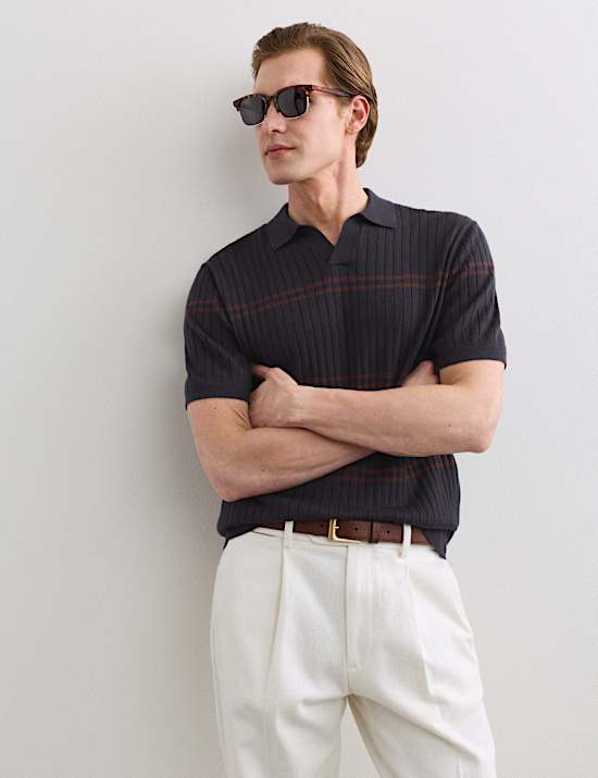 Merino Wool Rich Knitted Polo Shirt with Silk