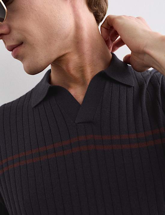 Merino Wool Rich Knitted Polo Shirt with Silk