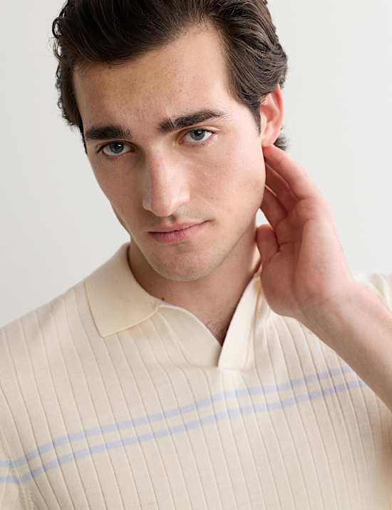 Merino Wool Rich Knitted Polo Shirt with Silk