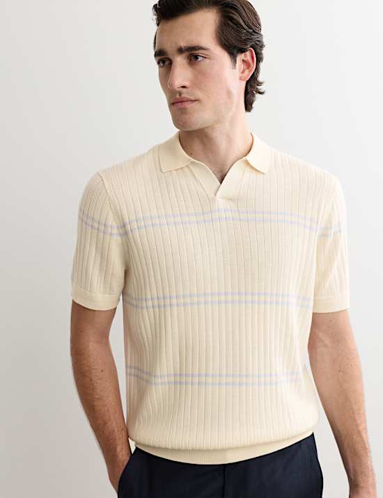 Merino Wool Rich Knitted Polo Shirt with Silk