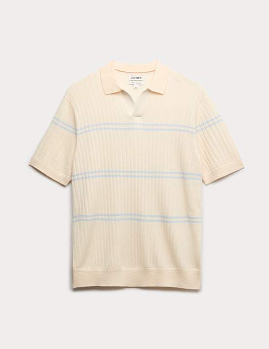 Merino Wool Rich Knitted Polo Shirt with Silk