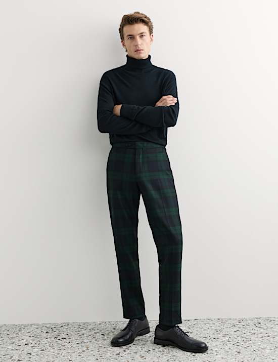 Tailored Fit British Check Suit Trousers