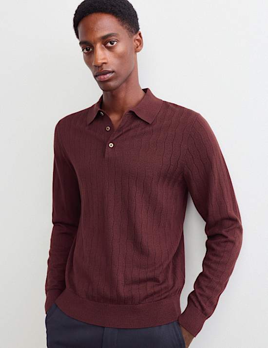 Merino Wool Rich Knitted Polo Shirt with Silk