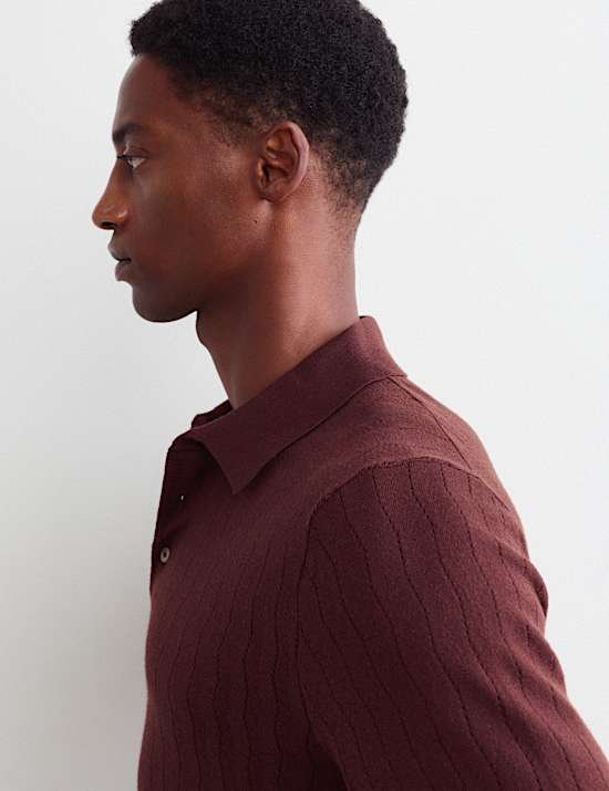 Merino Wool Rich Knitted Polo Shirt with Silk