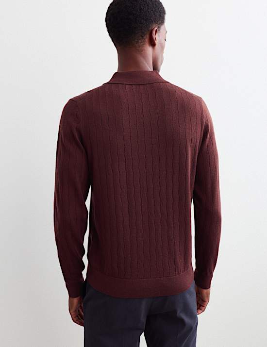 Merino Wool Rich Knitted Polo Shirt with Silk