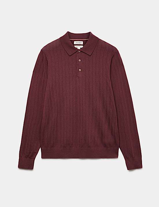 Merino Wool Rich Knitted Polo Shirt with Silk