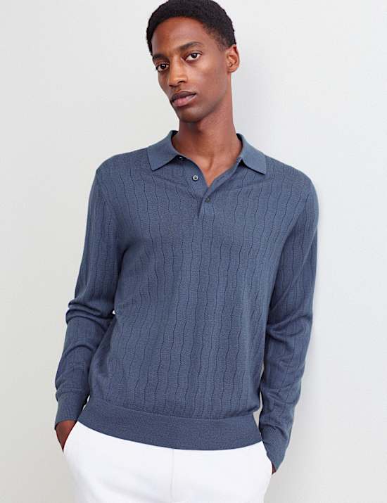Merino Wool Rich Knitted Polo Shirt with Silk
