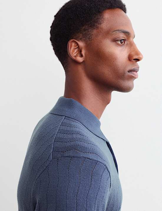 Merino Wool Rich Knitted Polo Shirt with Silk