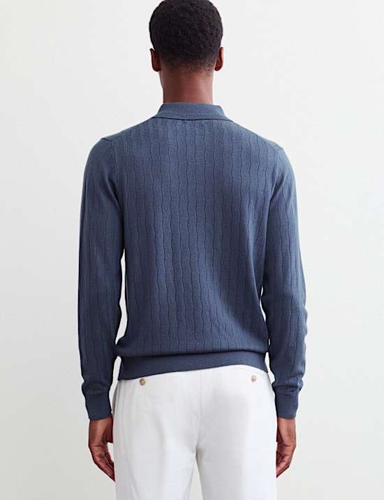 Merino Wool Rich Knitted Polo Shirt with Silk
