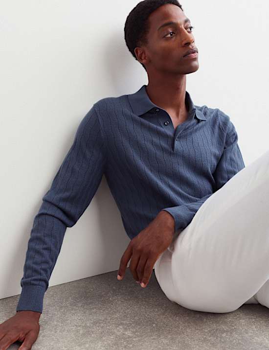 Merino Wool Rich Knitted Polo Shirt with Silk