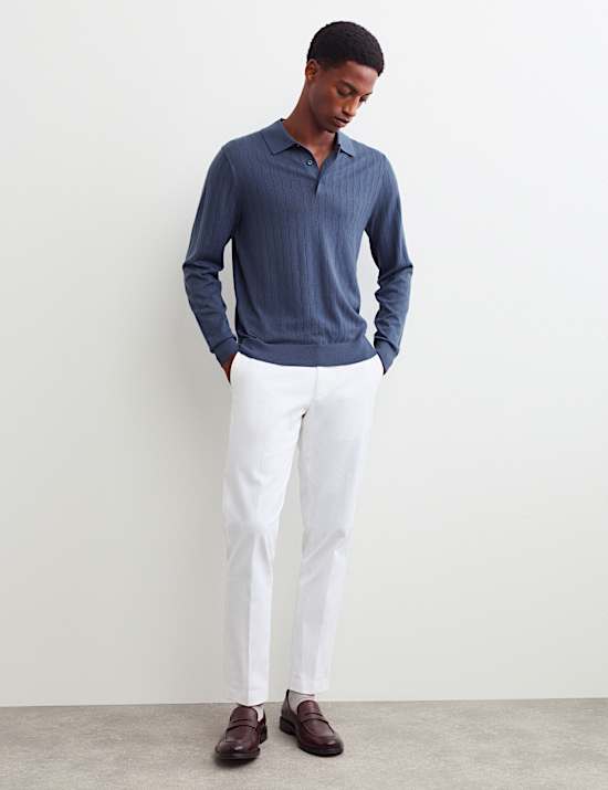 Merino Wool Rich Knitted Polo Shirt with Silk