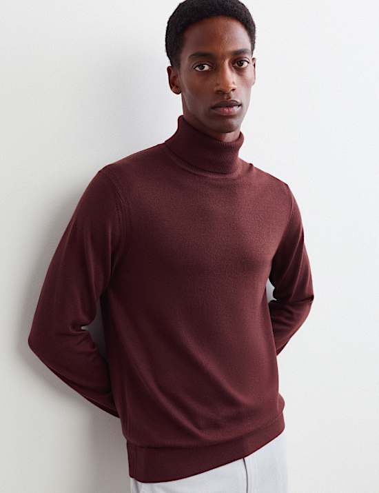 Merino Wool Rich Roll Neck Jumper with Silk