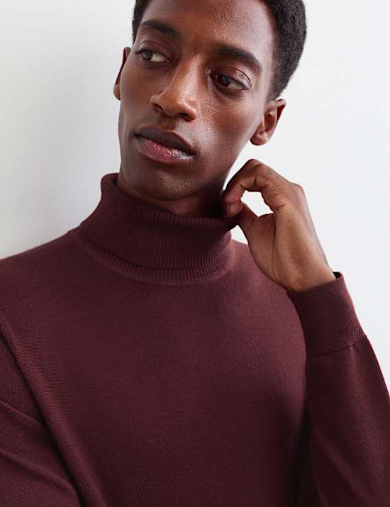 Merino Wool Rich Roll Neck Jumper with Silk