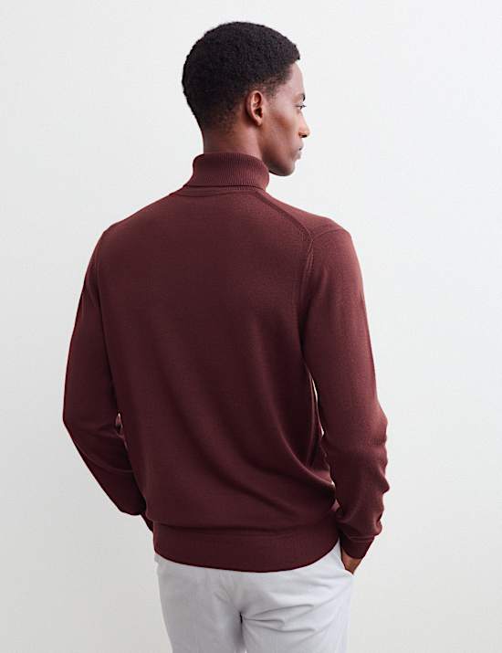 Merino Wool Rich Roll Neck Jumper with Silk