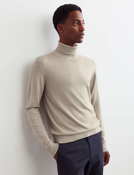 Merino Wool Rich Roll Neck Jumper with Silk