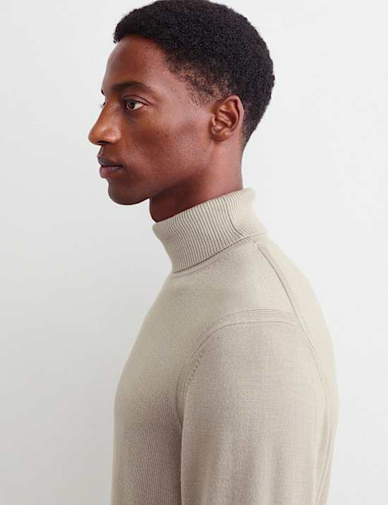 Merino Wool Rich Roll Neck Jumper with Silk
