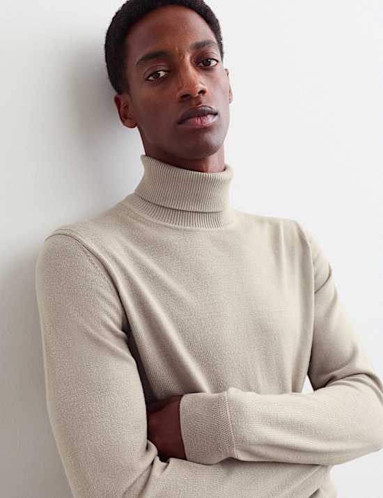 Merino Wool Rich Roll Neck Jumper with Silk