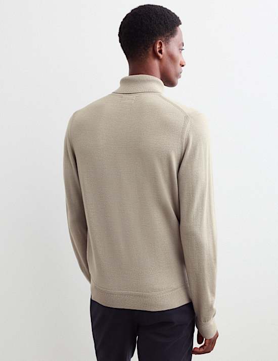 Merino Wool Rich Roll Neck Jumper with Silk