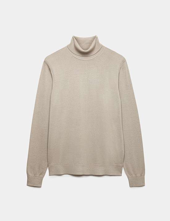 Merino Wool Rich Roll Neck Jumper with Silk