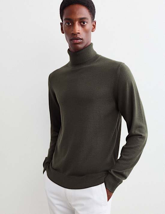 Merino Wool Rich Roll Neck Jumper with Silk