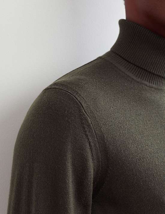 Merino Wool Rich Roll Neck Jumper with Silk