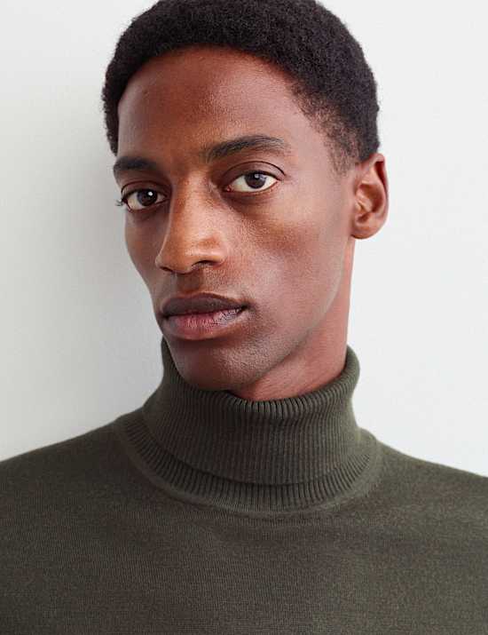 Merino Wool Rich Roll Neck Jumper with Silk