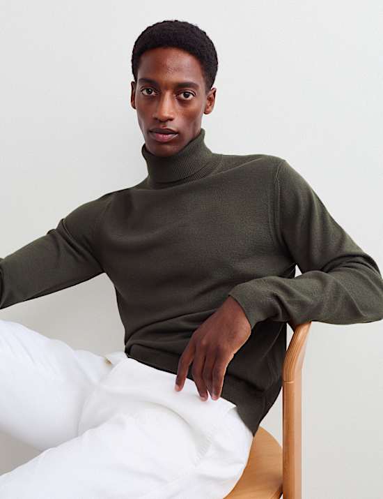 Merino Wool Rich Roll Neck Jumper with Silk