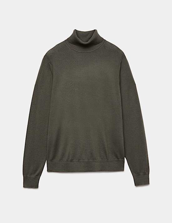 Merino Wool Rich Roll Neck Jumper with Silk