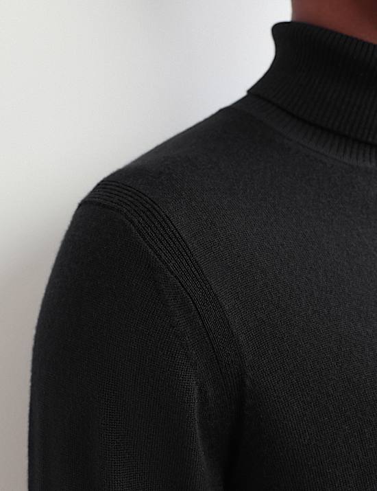 Merino Wool Rich Roll Neck Jumper with Silk