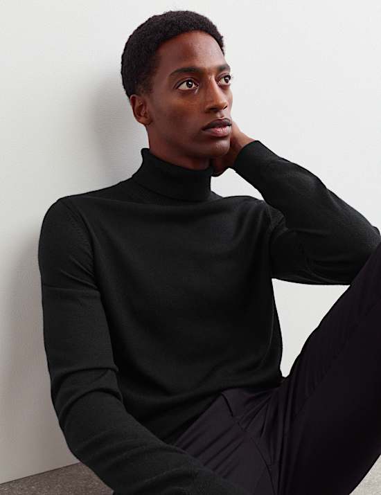 Merino Wool Rich Roll Neck Jumper with Silk