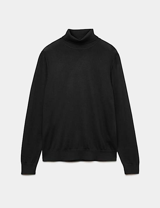 Merino Wool Rich Roll Neck Jumper with Silk