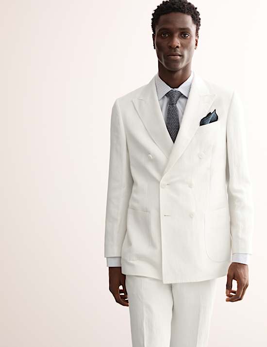 Tailored Fit Silk & Linen Blend Double Breasted Suit Jacket