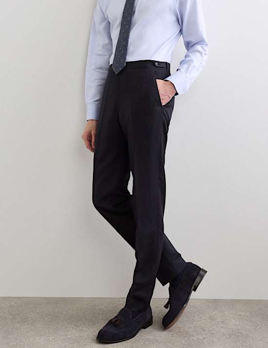 Pantalon de costume coupe ajust&eacute;e en soie et lin italien