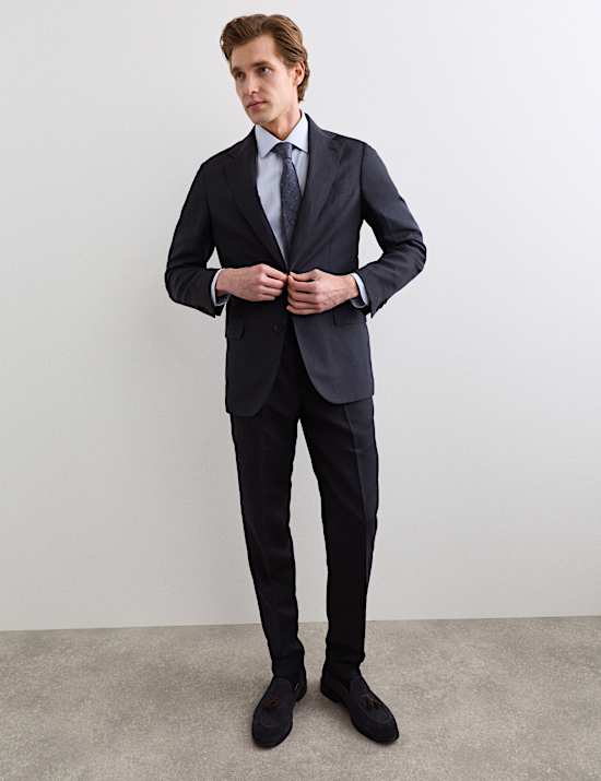 Pantalon de costume coupe ajust&eacute;e en soie et lin italien