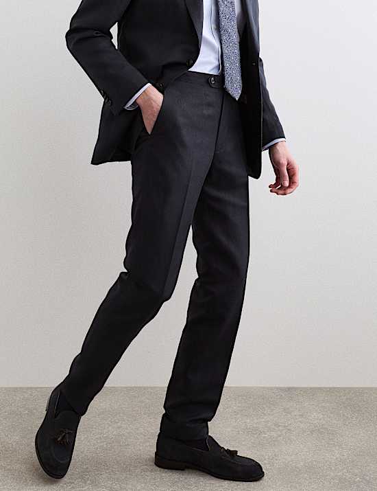 Pantalon de costume coupe ajust&eacute;e en soie et lin italien