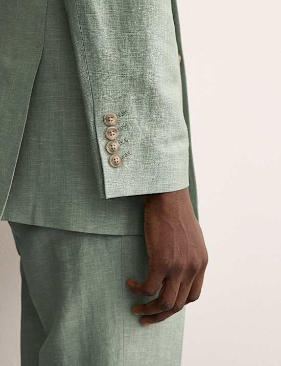 Tailored Fit Double Breasted Wool Linen Blend Jacket