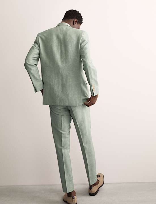 Tailored Fit Double Breasted Wool Linen Blend Jacket