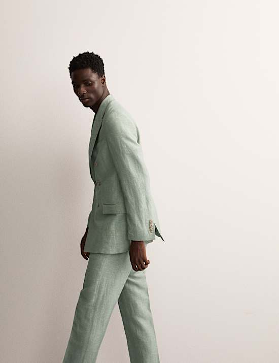 Tailored Fit Double Breasted Wool Linen Blend Jacket