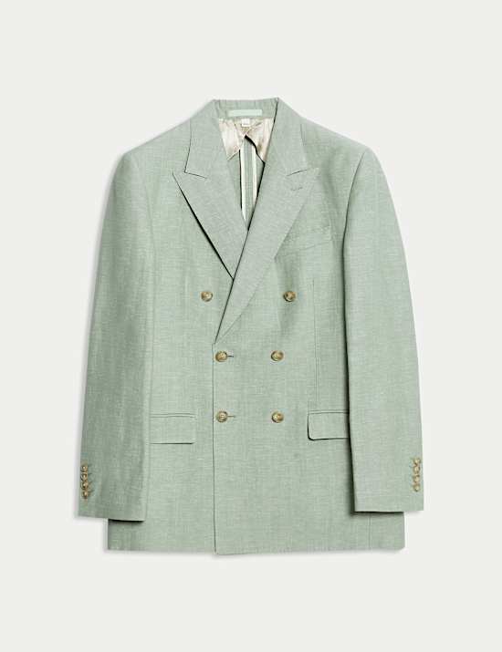 Tailored Fit Double Breasted Wool Linen Blend Jacket