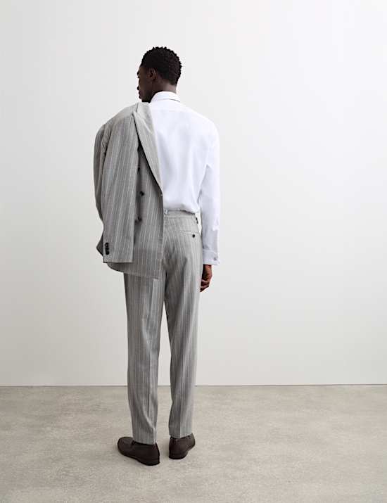 Pantalon de costume en laine &agrave; rayures craie