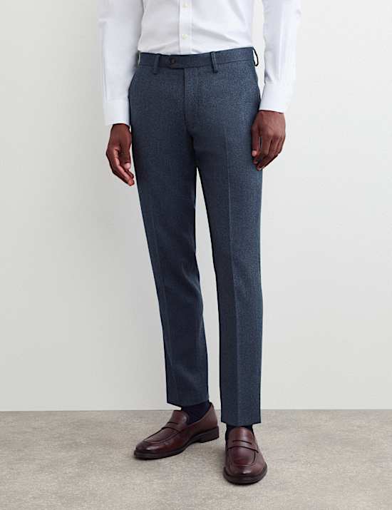 Tailored Fit Pure Wool Mouline Suit Trousers