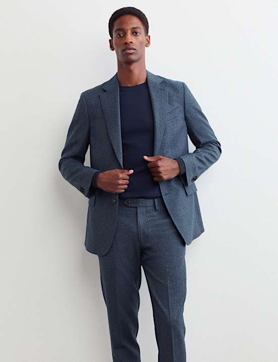 Tailored Fit Pure Wool Mouline Suit Trousers