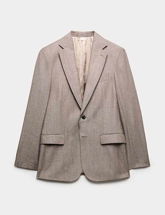Veste tailleur coupe ajust&eacute;e en lin m&eacute;lang&eacute; laine italienne
