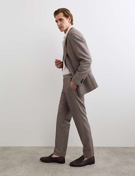 Pantalon de costume coupe ajust&eacute;e en lin m&eacute;lang&eacute; laine italienne