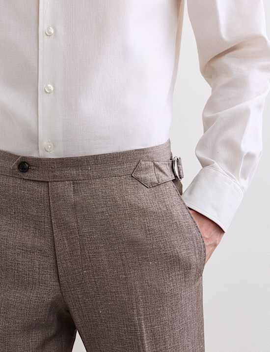 Pantalon de costume coupe ajust&eacute;e en lin m&eacute;lang&eacute; laine italienne