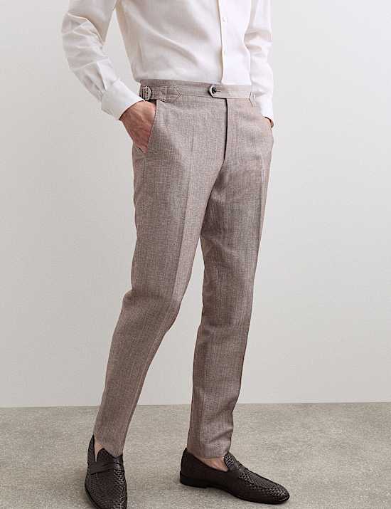 Tailored Fit Italian Wool Linen Blend Suit Trousers