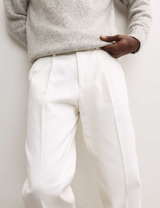 Pure Cotton Tapered Fit Pleated Twill Trousers