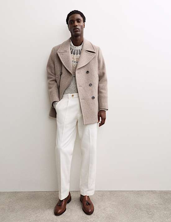 Pure Cotton Tapered Fit Pleated Twill Trousers