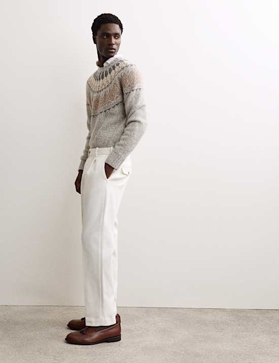 Pure Cotton Tapered Fit Pleated Twill Trousers